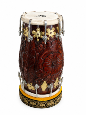Hand Carved Design Dholak Nut & Bolt Fitted